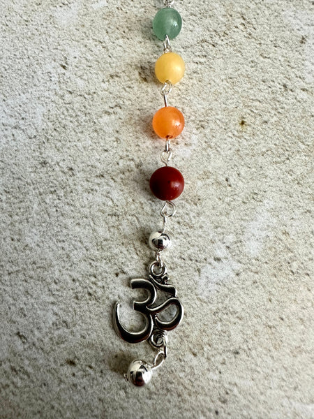 7 Chakra Crystal Gemstone Bag Charm Keychain with Silver Om