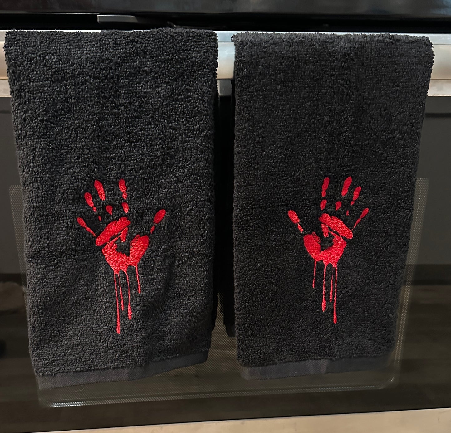 Bloody Handprint Embroidered Hand Towel – Spooky Gift for Horror Lovers & True Crime Fans
