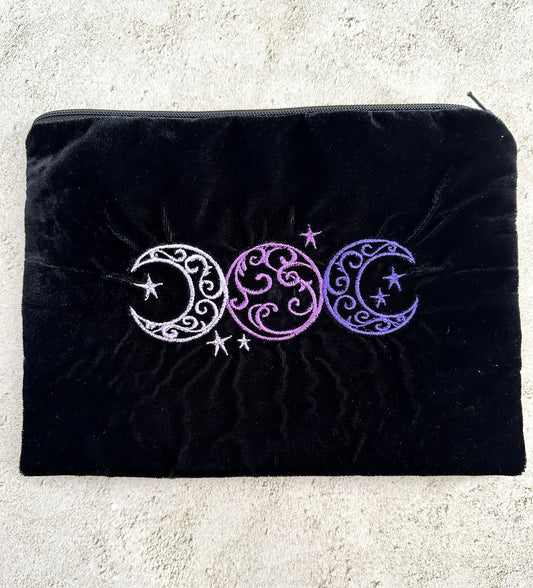 Witchy Triple Moon Embroidered Velvet Tarot Bag