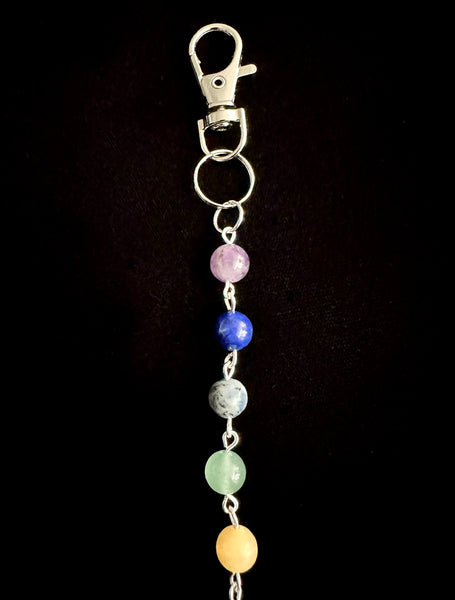 7 Chakra Crystal Gemstone Bag Charm Keychain with Silver Om