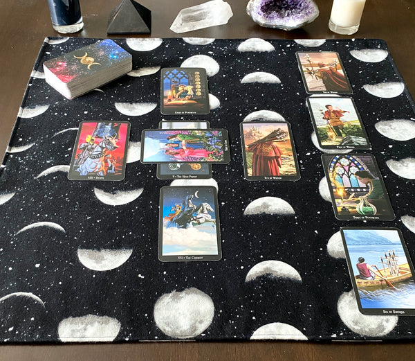 Moon Phases Tarot Spread Cloth - Tarot Reading Mat - Altar Cloth