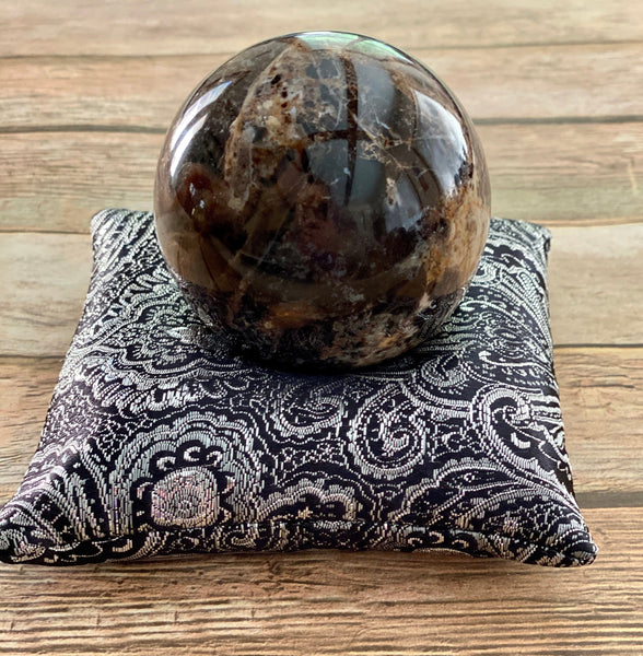 Silver Singing Bowl Crystal Display Pillow