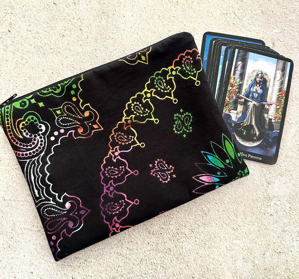 Witchy Rainbow Paisley Tarot Bag Zipper Pouch With Custom Lining Color