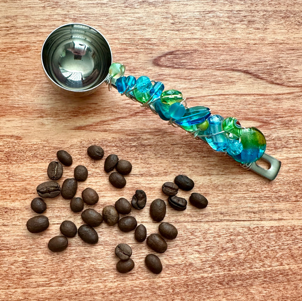 Beaded Wire Wrapped Coffee Scoop - Turquoise & Green