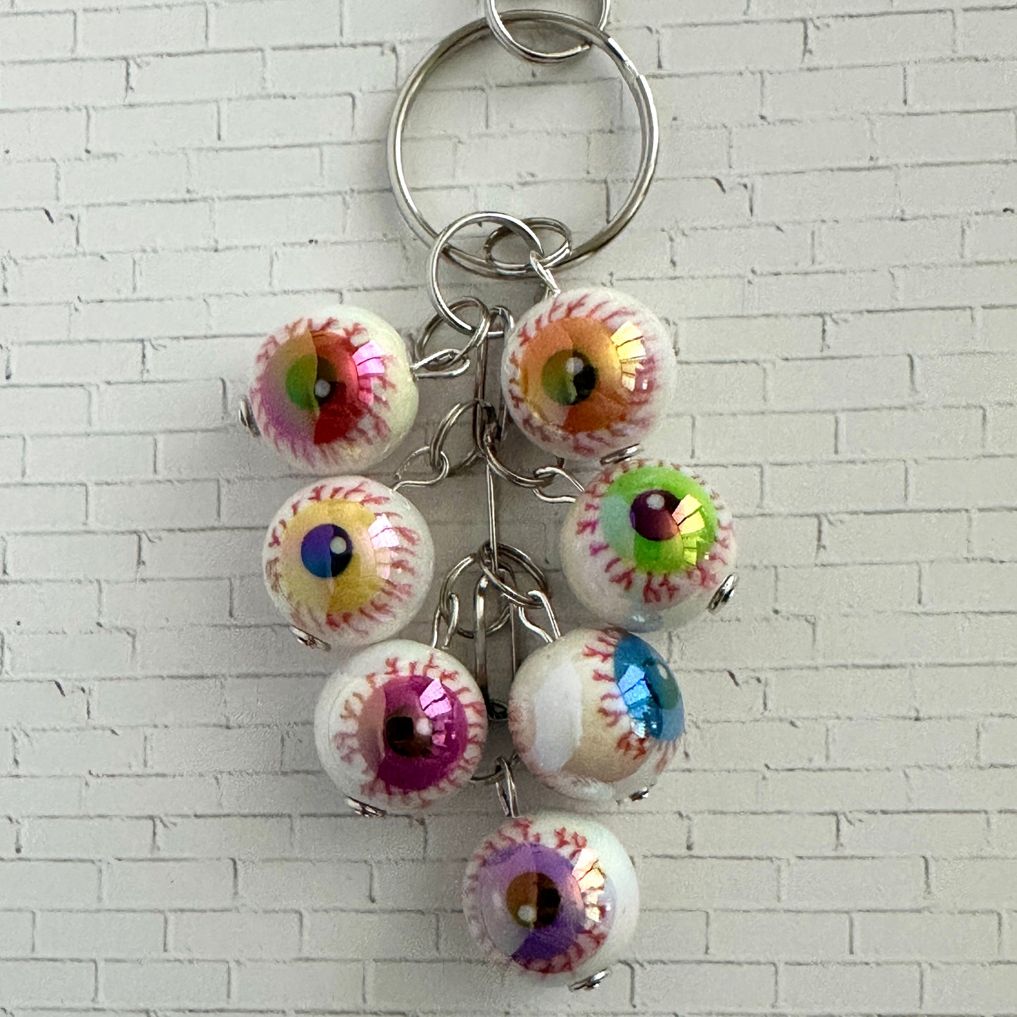 Bloody Eyeballs Bag Charm Keychain With 7 Multicolored Bloodshot Eyes