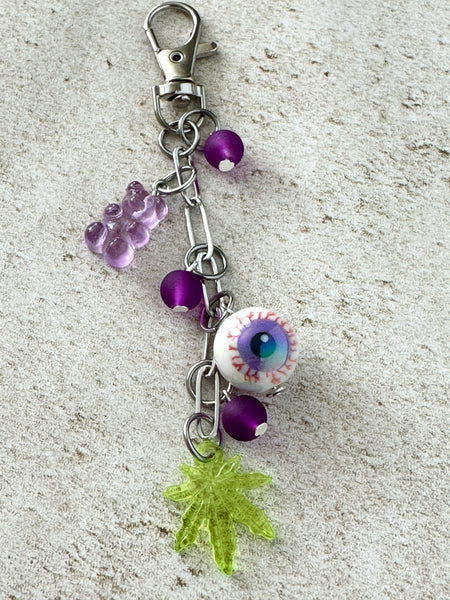 Marijuana Lover Gummy Bear Bloodshot Eyeball Bag Charm Keychain