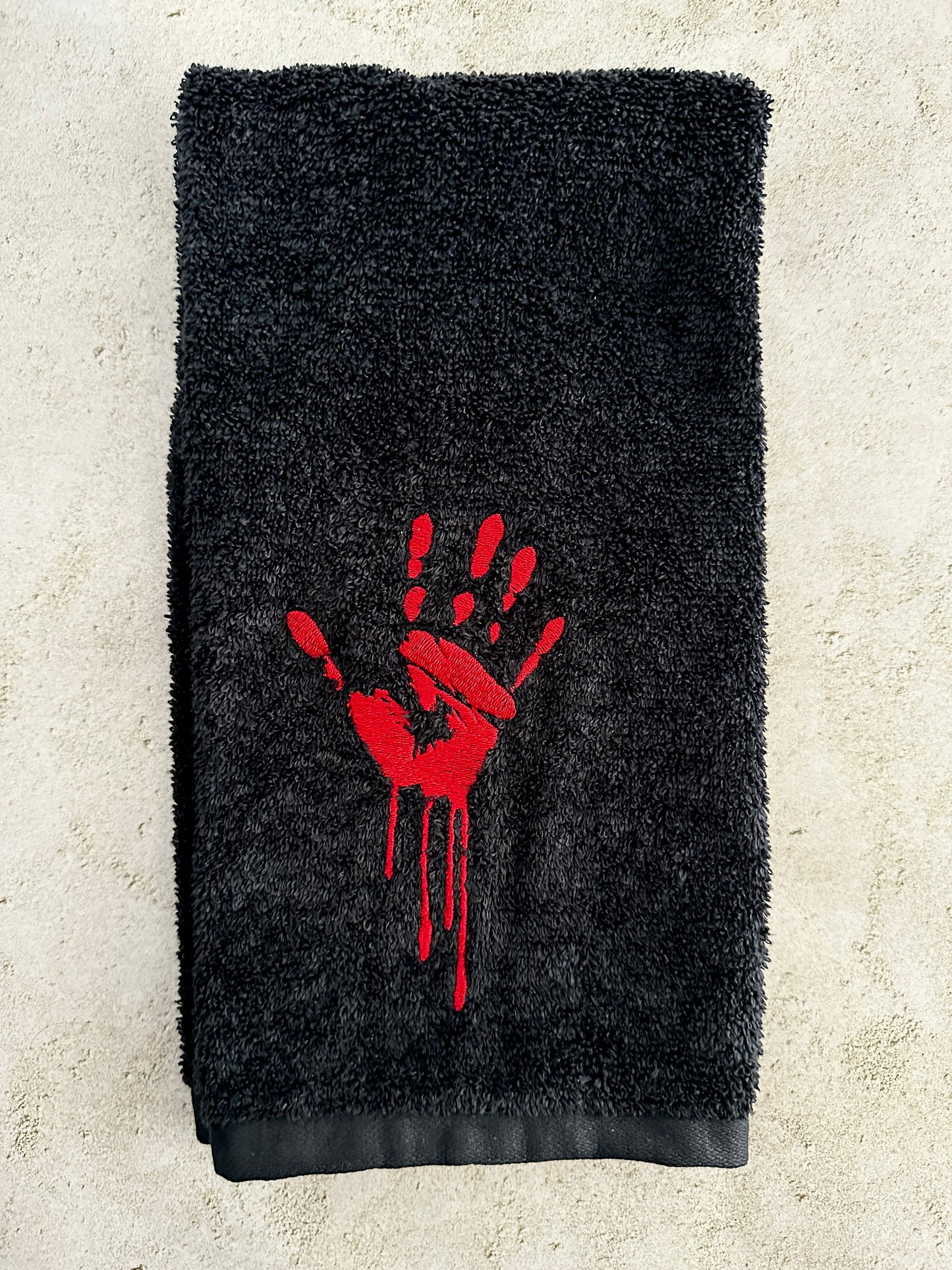 Bloody Handprint Embroidered Hand Towel – Spooky Gift for Horror Lovers & True Crime Fans