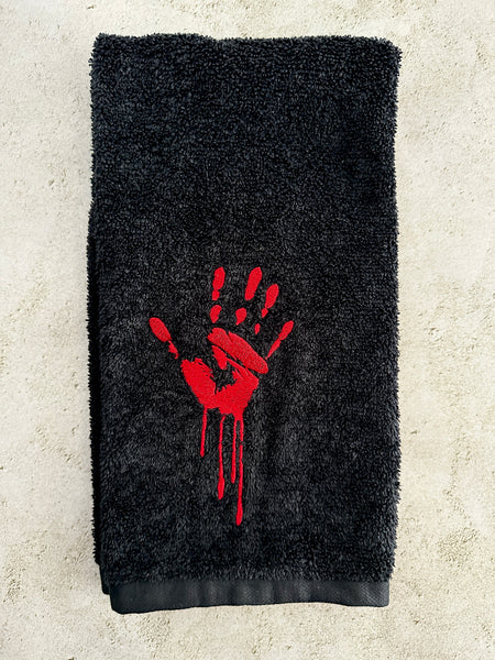 Horror Lover Bloody Handprint Embroidered Towel - True Crime Fan Hand Towel