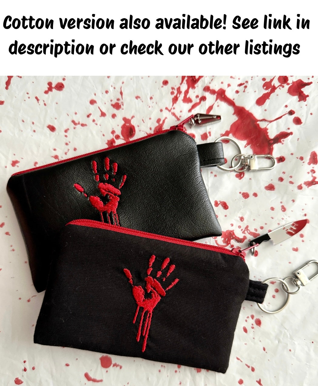 Bloody Handprint Vinyl Zipper Pouch – Horror Lover Gift for Cash, Cards & Earbuds