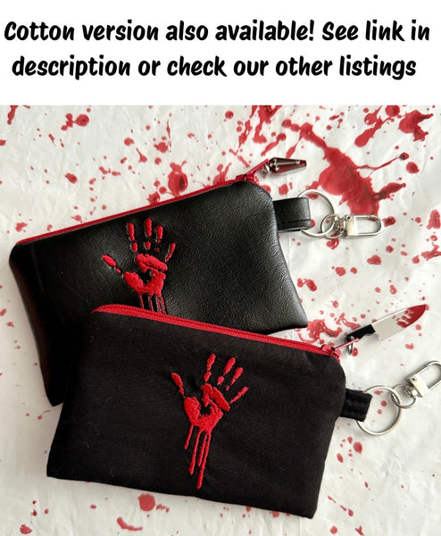 Horror Lover Bloody Handprint Vinyl Zipper Pouch for Cash, Cards, Ear Buds