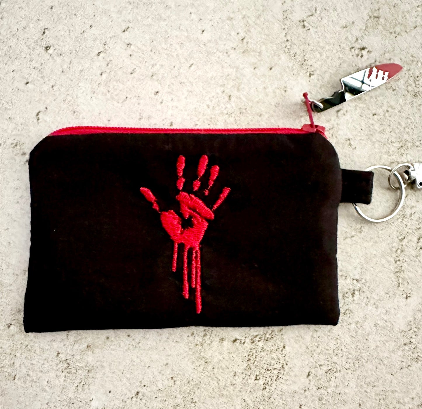 Bloody Handprint Cotton Zipper Pouch – Horror Lover Gift for Cash, Cards & Earbuds
