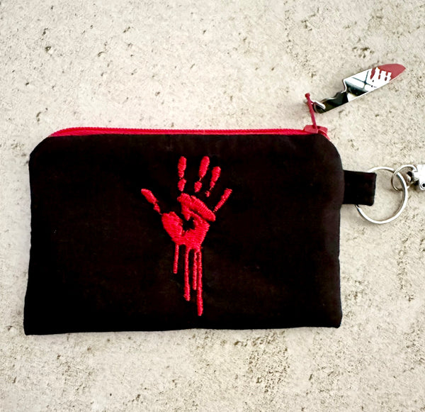 Horror Lover Bloody Handprint Cotton Zipper Pouch for Cash, Cards, Ear Buds