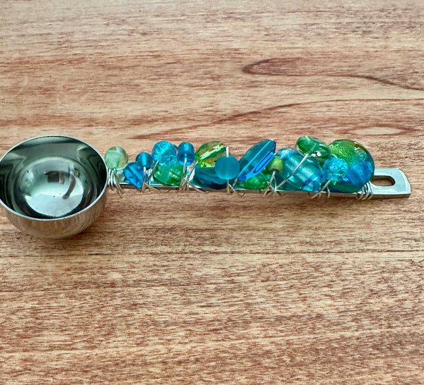 Beaded Wire Wrapped Coffee Scoop - Turquoise & Green