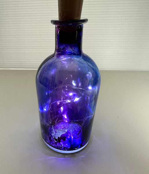 Light Up Painted Glass Bottle with Fairy Lights – Purple & Blue Alcohol Ink Decor
