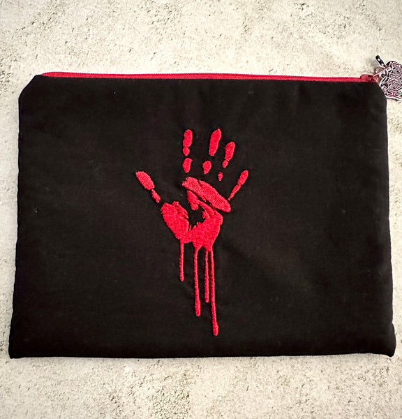 Horror Lover Bloody Handprint Embroidered Zipper Pouch - True Crime Cosmetic Bag