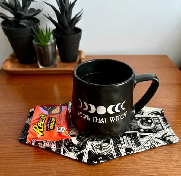 Witchy Coffin Mug Rug - Halloween Coffee Coaster