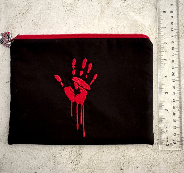 Horror Lover Bloody Handprint Embroidered Zipper Pouch - True Crime Cosmetic Bag