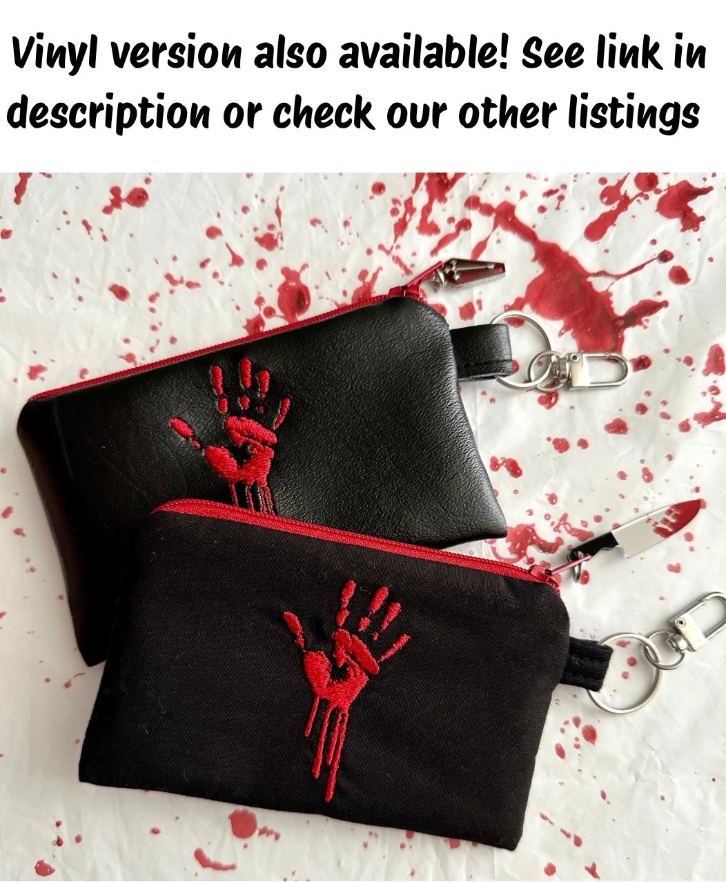 Bloody Handprint Cotton Zipper Pouch – Horror Lover Gift for Cash, Cards & Earbuds