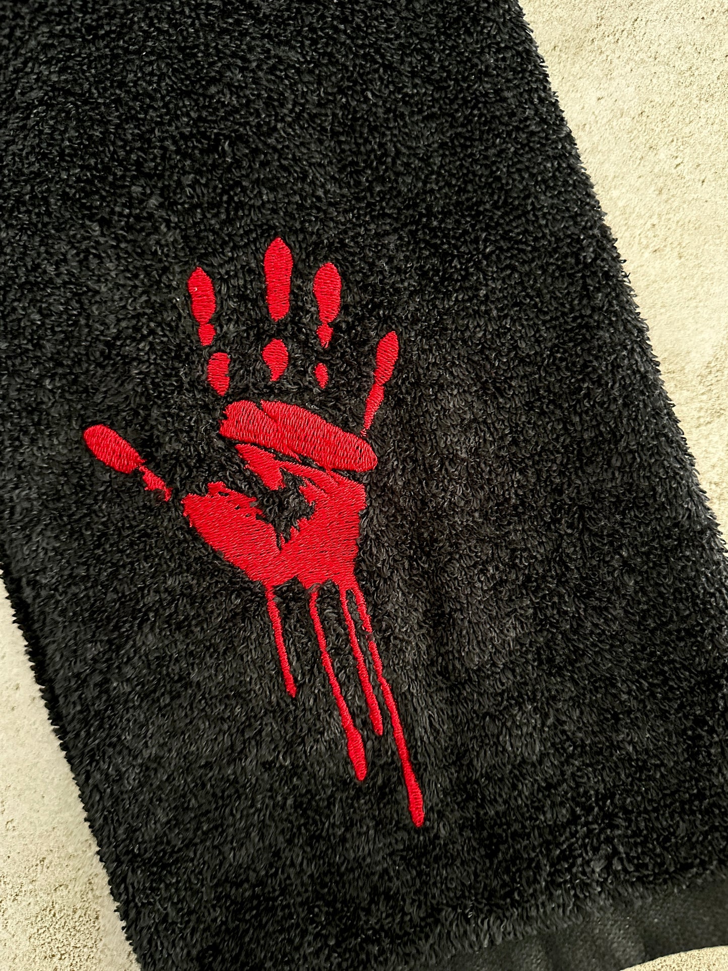 Bloody Handprint Embroidered Hand Towel – Spooky Gift for Horror Lovers & True Crime Fans