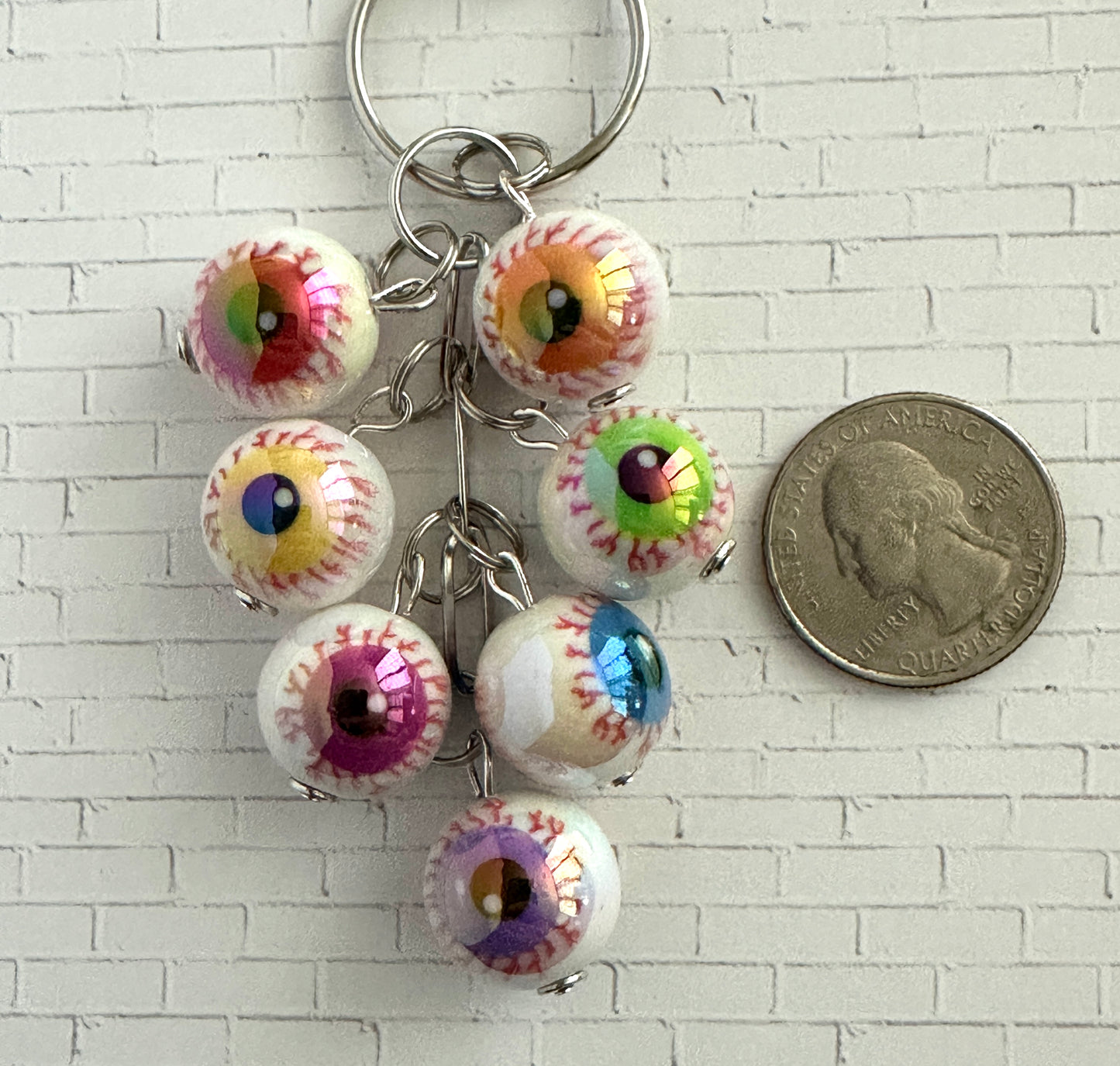 Bloody Eyeballs Bag Charm Keychain With 7 Multicolored Bloodshot Eyes