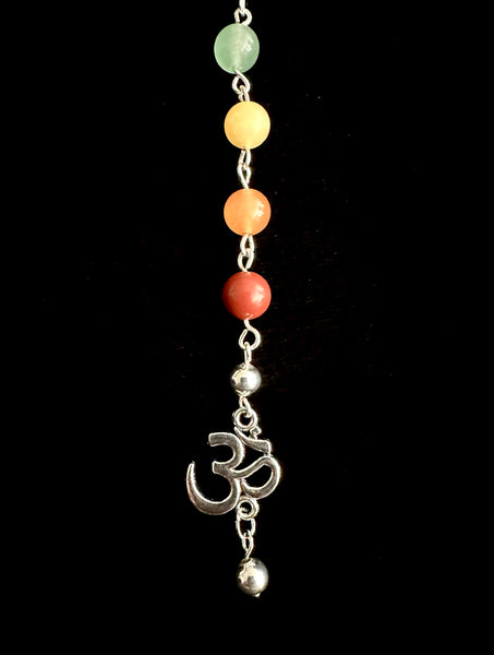 7 Chakra Crystal Gemstone Bag Charm Keychain with Silver Om