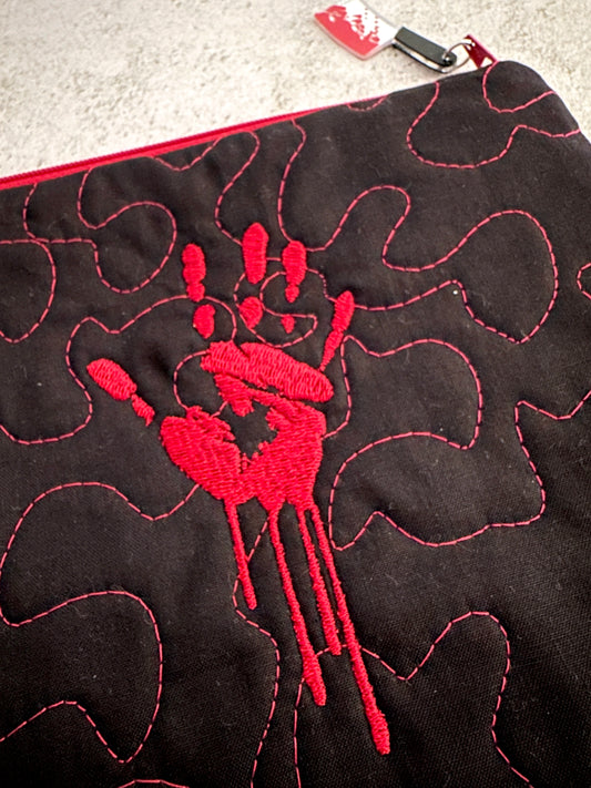 Quilted Bloody Handprint Zipper Pouch – Horror Lover Cosmetic Bag & True Crime Gift