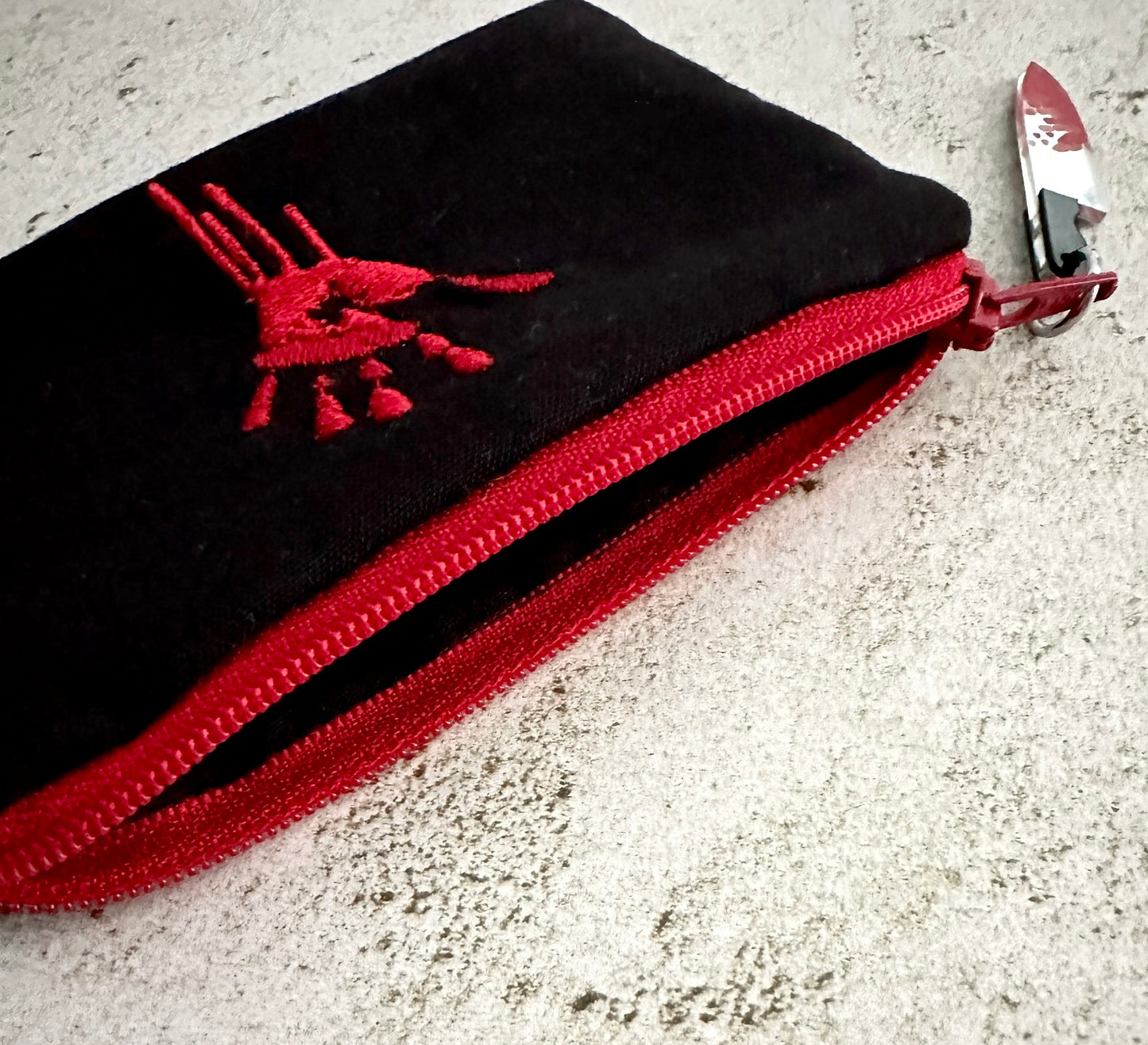 Bloody Handprint Cotton Zipper Pouch – Horror Lover Gift for Cash, Cards & Earbuds