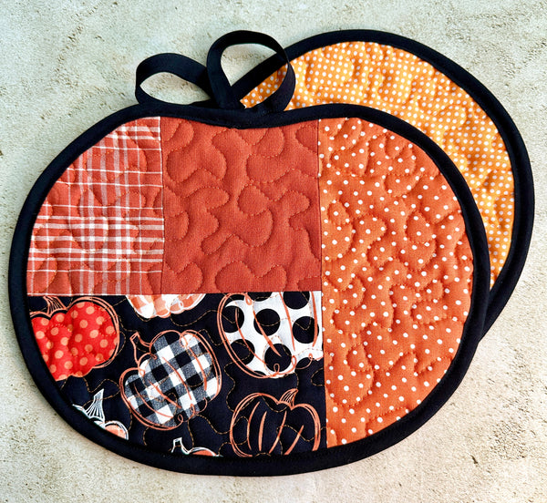 Fall Pumpkin Quilted Potholder - Autumn Hotpad