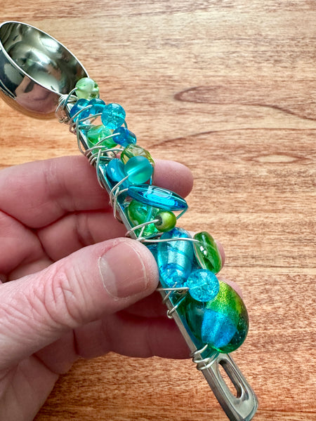 Beaded Wire Wrapped Coffee Scoop - Turquoise & Green
