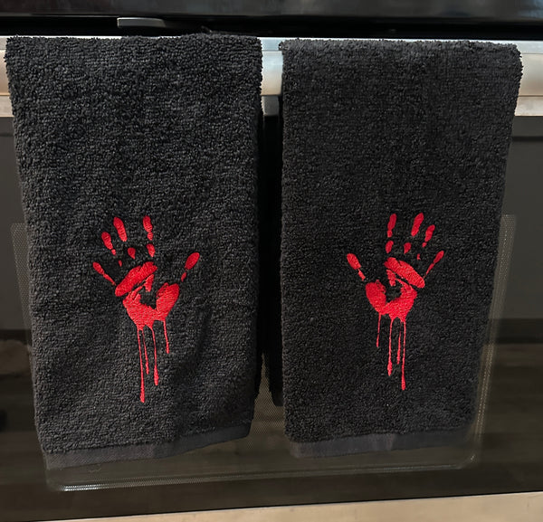 Horror Lover Bloody Handprint Embroidered Towel - True Crime Fan Hand Towel