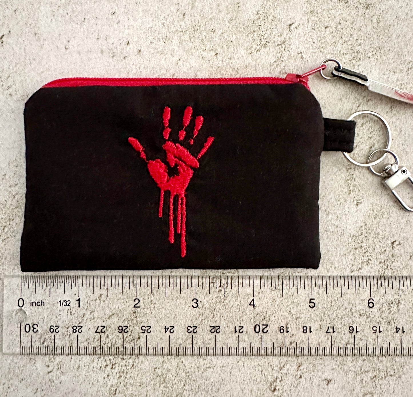 Bloody Handprint Cotton Zipper Pouch – Horror Lover Gift for Cash, Cards & Earbuds