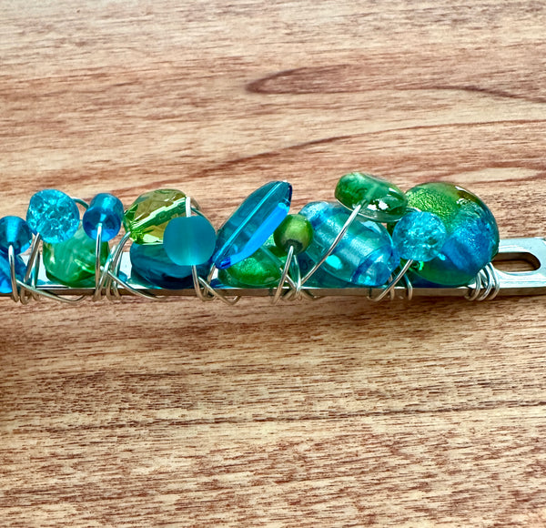 Beaded Wire Wrapped Coffee Scoop - Turquoise & Green