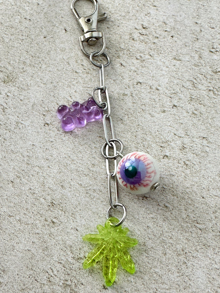 Marijuana Lover Gummy Bear Bloodshot Eyeball Bag Charm Keychain