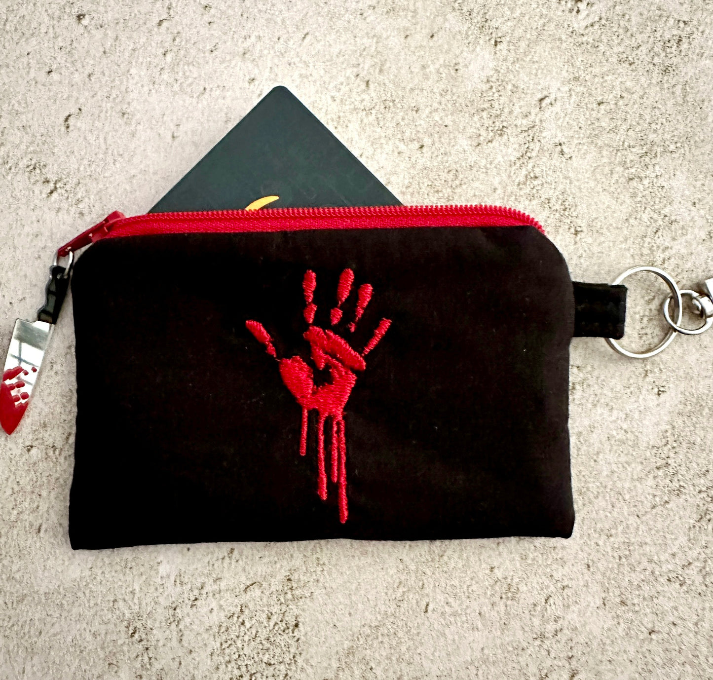 Bloody Handprint Cotton Zipper Pouch – Horror Lover Gift for Cash, Cards & Earbuds