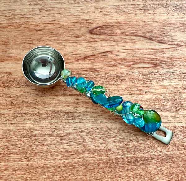 Beaded Wire Wrapped Coffee Scoop - Turquoise & Green