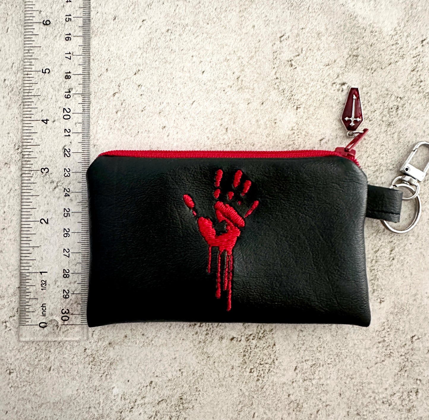 Bloody Handprint Vinyl Zipper Pouch – Horror Lover Gift for Cash, Cards & Earbuds