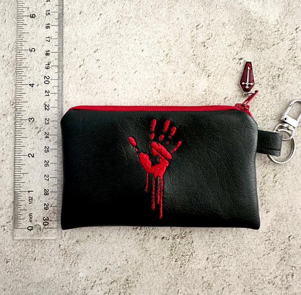 Horror Lover Bloody Handprint Vinyl Zipper Pouch for Cash, Cards, Ear Buds