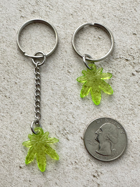 Cannabis Leaf Keychain, Weed Marijuana Stoner Bag Charm Keychain