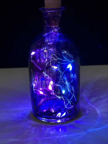 Light Up Painted Glass Bottle with Fairy Lights – Purple & Blue Alcohol Ink Decor