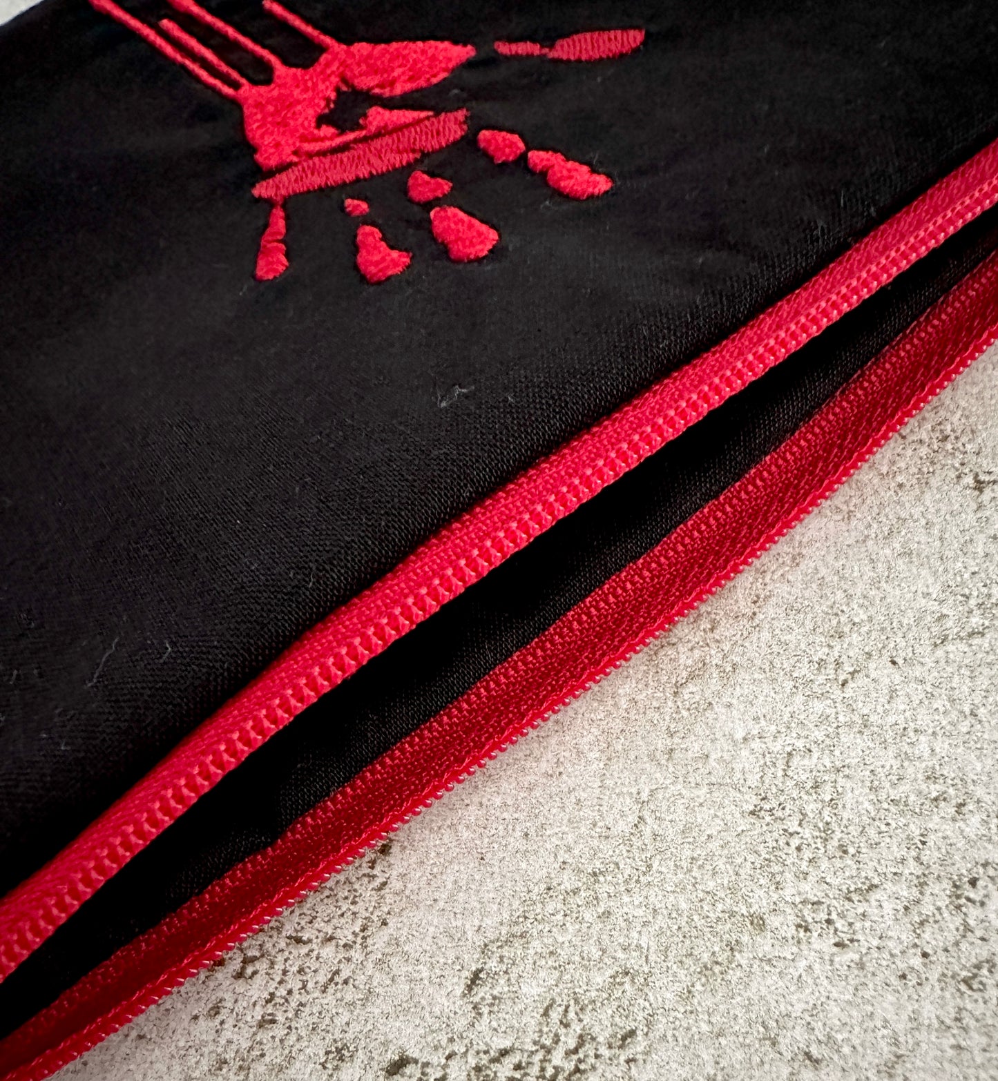 Bloody Handprint Embroidered Zipper Pouch – Horror Lover Cosmetic Bag & True Crime Gift