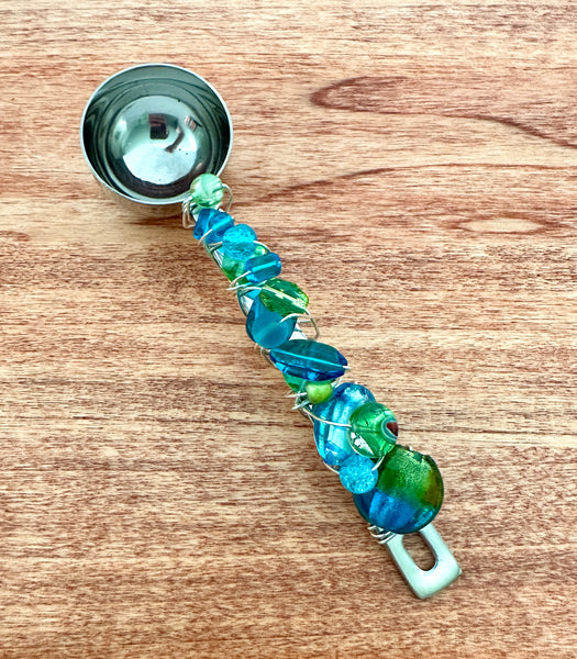 Beaded Wire Wrapped Coffee Scoop - Turquoise & Green