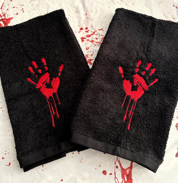 Horror Lover Bloody Handprint Embroidered Towel - True Crime Fan Hand Towel