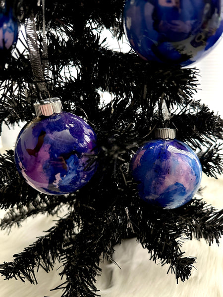 Hand Painted Glass Alcohol Ink Christmas Ornament – Purple Blue Pink White