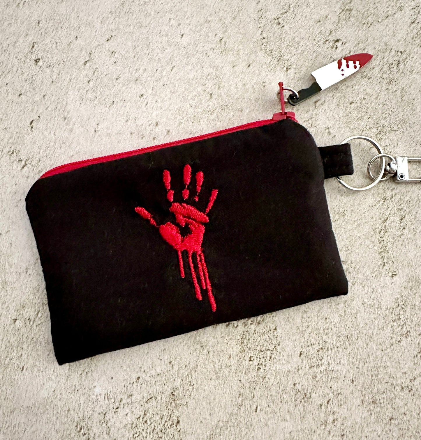 Bloody Handprint Cotton Zipper Pouch – Horror Lover Gift for Cash, Cards & Earbuds