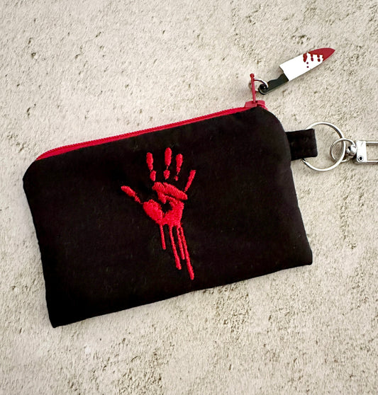 Bloody Handprint Cotton Zipper Pouch – Horror Lover Gift for Cash, Cards & Earbuds
