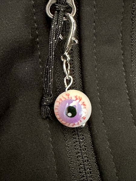 Purple Bloodshot Eyeball Zipper Pull Bag Charm Keychain