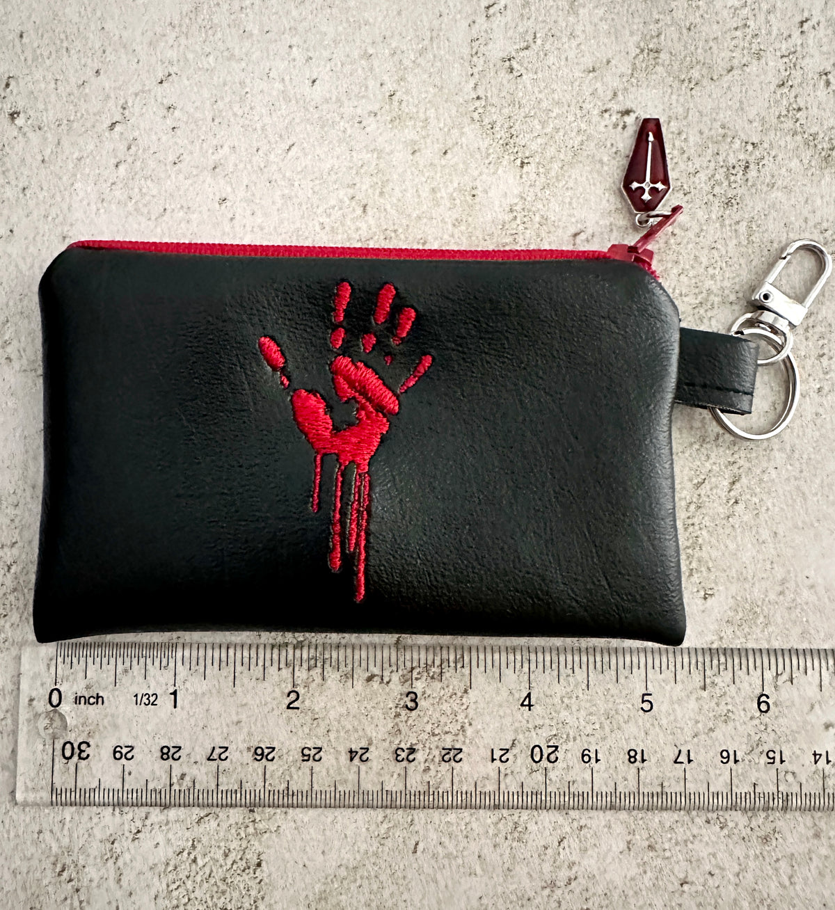 Bloody Handprint Vinyl Zipper Pouch – Horror Lover Gift for Cash, Cards & Earbuds