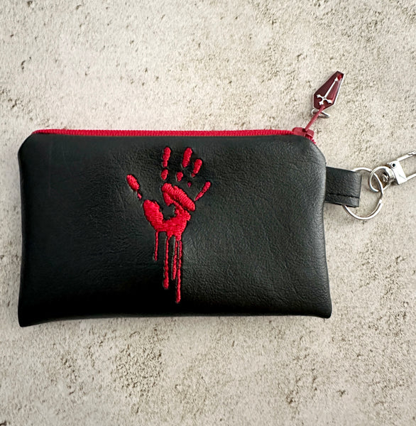 Horror Lover Bloody Handprint Vinyl Zipper Pouch for Cash, Cards, Ear Buds