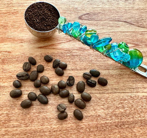 Beaded Wire Wrapped Coffee Scoop - Turquoise & Green