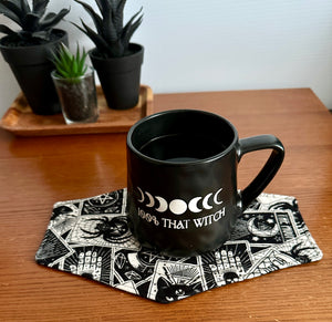 Witchy Coffin Mug Rug - Halloween Coffee Coaster